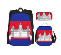 OXKGHHO Ensemble sac à dos de travail imprimé drapeau du Cambodge avec boîte à déjeuner isotherme, bretelles réglables, pour salle de sport et usage quotidien, noir, One Size