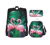 OXKGHHO Ensemble sac à dos de travail imprimé flamants roses avec boîte à déjeuner isotherme, bretelles réglables, pour la salle de sport et une utilisation quotidienne, noir, One Size