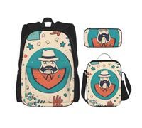 OXKGHHO Ensemble sac à dos de travail imprimé « Hand And Happy Fathers Day » avec boîte à déjeuner isotherme, bretelles réglables, pour la salle de sport et une utilisation quotidienne, noir, One Size