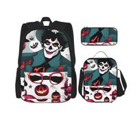 OXKGHHO Ensemble sac à dos de travail imprimé Happy Halloween Day avec boîte à déjeuner isotherme, bretelles réglables, pour la salle de sport et une utilisation quotidienne, noir, One Size