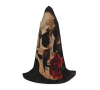 OXKGHHO Longue cape imprimée tête de mort et rose rouge avec capuche, costumes de vampire et d'Halloween, parfaite pour les jeux de rôle et les fêtes