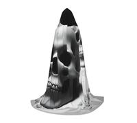 OXKGHHO Longue cape noire et blanche imprimée crânes avec capuche, costumes de vampire et d'Halloween, parfaite pour les jeux de rôle et les fêtes