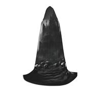 OXKGHHO Longue cape noire et blanche imprimée crânes avec capuche, costumes de vampire et d'Halloween, parfaite pour les jeux de rôle et les fêtes