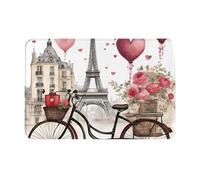OXKGHHO Paillasson ultra fin avec imprimé cœur Love Paris Tour café, vin, parfum, vélo, intérieur et extérieur, tapis de bienvenue pour porte, terrasse, décoration d'intérieur