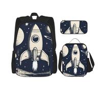 OXKGHHO Rocket In Space Ensemble sac à dos de travail avec boîte à déjeuner isotherme, bretelles réglables, pour salle de sport et utilisation quotidienne, noir, One Size
