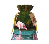 OXKGHHO Sac cadeau avec deux flamants roses, pochette de Noël avec cordon de serrage pour petits cadeaux, bijoux et cadeaux de fête