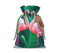 OXKGHHO Sac cadeau avec deux flamants roses, pochette de Noël avec cordon de serrage pour petits cadeaux, bijoux et cadeaux de fête