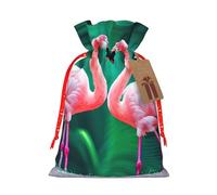 OXKGHHO Sac cadeau avec deux flamants roses, pochette de Noël avec cordon de serrage pour petits cadeaux, bijoux et cadeaux de fête