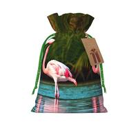OXKGHHO Sac cadeau avec deux flamants roses, pochette de Noël avec cordon de serrage pour petits cadeaux, bijoux et cadeaux de fête