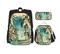 OXKGHHO Sketch Hawaii Ensemble sac à dos de travail avec boîte à déjeuner isotherme, bretelles réglables, pour la salle de sport et une utilisation quotidienne, noir, One Size