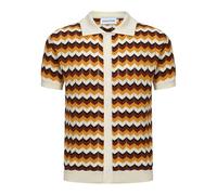 OXKNIT Polo rétro en Tricot Style années 60 pour Homme, Manches Courtes, Doux, Confortable, Disponible en Grande Taille, Rayures Marron Jaune, Taille XL