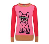 OXKnit T-shirt à manches longues pour femme Rouge rose rétro Col rond Décontracté Motif chien, S