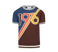 OXKnit T-shirts à col rond pour homme - Vintage - Décontracté - Tricoté - Manches courtes - Coton respirant - Convient pour l'intérieur et l'extérieur, 1976 bleu et marron, L