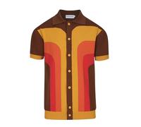 OXKnitstore OXKNIT Polo Hommes Manches Courtes Marron Jaune Décontracté Vintage Polo Button Down T-Shirt de Golf en Tricot