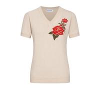 OXKnitstore T-shirt rétro à col rond en abricot clair pour femmes - Motif floral rétro des années 1960 - Tricoté à manches courtes - Décontracté, XL
