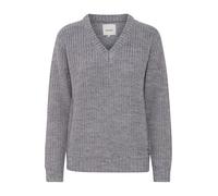 OXMO by OXNanny Pull en tricot pour femme avec col en V, Gris mélangé moyen (201146), L