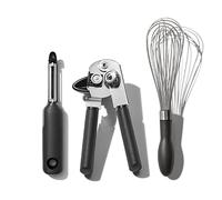 OXO Good Grips Lot de 3 Ustensiles et Accessoires de Cuisine, éplucheur, Ouvre-Boîtes, Fouet Exclusivité Amazon
