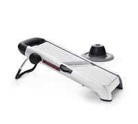OXO Steel Mandoline professionnelle 2 | Effectue des coupes droites, dentelées et gaufrées de diverses épaisseurs, La lame droite découpe facilement les fruits