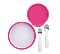 Oxo Tot - 6125400 - Assiettes et Plats - Set Repas 4 Pièces - Assiette,Bol,Fourchette et Cuillère - Rose