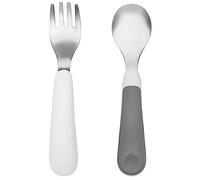 Oxo Tot Ensemble de couverts fourchette et cuillère - Gris | 12 mois et plus | Ustensiles faciles à prendre en main pour tout-petits pour auto-alimentation
