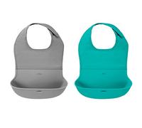OXO Tot Lot de 2 bavoirs enroulables en silicone imperméable avec col en tissu confortable Gris/bleu sarcelle