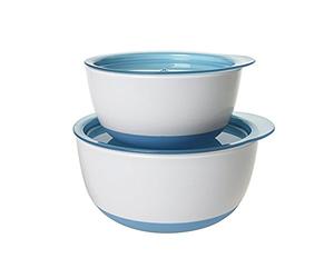 Oxo Tot lot de 2 bols avec couvercles pression - 200ml / 360ml - bleu / blanc