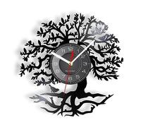 OXOAMP Arbre de Vie avec des Oiseaux 30cm Vinyle Record Horloge Murale,Horloge de à Quartz Silencieuse à Piles Ronde Facile à Lire Style rétro Décoration Simple pour Salon, Cuisine, Bureau, Chambre