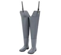 OXOLAMRIN Cuissardes, Cuissardes de pêche, Cuissardes Homme Femme 2 Plis Nylon PVC Semelle Caoutchouc imperméable 80 cm Gris 5,5-9,5(8.5)