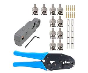 OxoxO Pince à dénuder rotative pour câble coaxial RF compatible avec RG6 RG58 RG59 RG62 avec 10 connecteurs BNC mâles pour RG58 RG400 LMR195 coaxial mâle