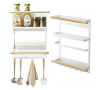 OXTXO Étagère Magnétique à Épices pour Réfrigérateur - Rangement 3 Niveaux avec 6 Crochets, Design Bois - Support de Cuisine pour Épices, Torchons, Bocaux & Essuie-tout