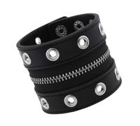 Oxtxuzdm Bracelet en cuir tendance unisexe large avec détails de style punk et fermeture éclair réglable pour une tenue décontractée en cuir PU rivet, taille unique, Comme décrit