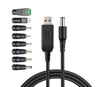 Oxtxuzdm Câble d'alimentation USB vers CC 5,5 mm 5 V/9 V/12 V avec 8 embouts pour routeurs, appareil photo, bandes LED, haut-parleurs, utilisation de charge, adaptateur d'alimentation d'appareil photo