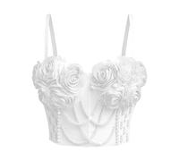 Oxtxuzdm Camisole extensible florale pour femme - Débardeurs légers en polyester - Bustier à baleines, blanc, 80B
