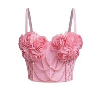 Oxtxuzdm Camisole extensible florale pour femme - Débardeurs légers en polyester - Bustier à baleines, rose, 85C