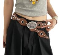 Oxtxuzdm Ceinture de cowgirl réglable rétro cloutée en cuir PU avec breloque occidentale accessoire de taille pour jeans et robes Ceinture en cuir PU avec clous métalliques, café, taille unique