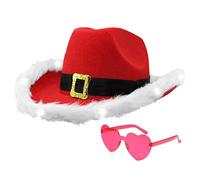 Oxtxuzdm Chapeau de cowboy de Noël pour femmes et filles - Chapeaux de Père Noël - Ensemble de lunettes de soleil - Décoration de fête de Noël 2024 - Cadeau de Nouvel An - Chapeaux de Père