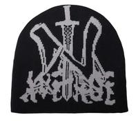 Oxtxuzdm Chapeau de crâne jacquard tricoté motif populaire casquettes coupe-vent Hiphop danse hiver automne chaud pull casquettes tendance acrylique chapeau, Noir , taille unique