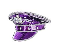 Oxtxuzdm Chapeau de mariée à paillettes pour fête de voile - Casquette de capitaine à paillettes - Pour festival de musique - Pour femme - Cosplay - Lunettes de capitaine cloutées pour les spectacles