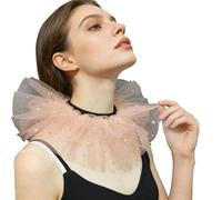 Oxtxuzdm Col à volants avec broderie étoile en maille superposée pour scène et usage quotidien Col à volants, corail, taille unique