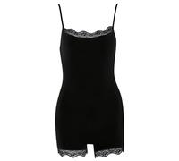 Oxtxuzdm Combinaison courte moulante à bretelles spaghetti avec bordure en dentelle pour femme, Noir , M