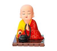 Oxtxuzdm Décoration de voiture solaire - Figurine de moine qui secoue la tête - Jouet ABS pour tableau de bord - Décoration pour la richesse et la santé - Figurine de petit moine en céramique