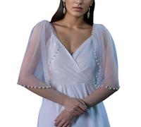Oxtxuzdm Écharpe en filet respirant pour mariée - Fausse manches réglables - Accessoire de mariage - Perles cloutées - Manches amovibles, blanc, taille unique