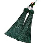 Oxtxuzdm Élégant pendentif double gland pour marque-pages, accessoires de fabrication de bijoux, franges en soie polyester pour un usage quotidien, porte-clés unique à pompons, vert foncé, taille