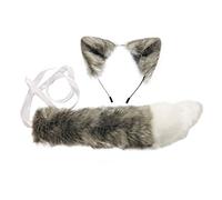 Oxtxuzdm Ensemble bandeau et queue longue en peluche avec oreilles de chat en fourrure - Costume d'Halloween - Coiffe pour femme - Tenue de soubrette - Accessoires de cosplay