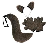 Oxtxuzdm Ensemble d'accessoires de costume de loup avec oreilles, bandeau, queue, pattes, gants, accessoires d'Halloween pour enfants et adultes, bandeau avec queue