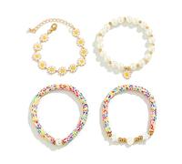 Oxtxuzdm Ensemble de pendentifs marguerites avec fausses perles colorées, accessoire de chaîne de poignet empilable pour femmes et filles, taille unique, Comme décrit