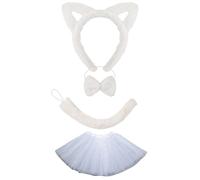 Oxtxuzdm Ensemble de serre-tête en peluche avec queue de chat, nœuds, jupe, costume d'animaux pour cosplay, accessoires de costume pour Halloween, nœud et queue en peluche