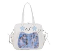 Oxtxuzdm Itabag Sac à bandoulière japonais en cuir PU grande capacité pour badges d'anime, affichage d'épingle, sac à main à fermeture éclair, blanc, One Size