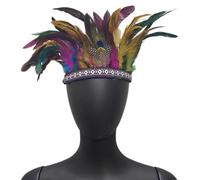 Oxtxuzdm LasVegas Serre-tête à plumes pour MardiGras Costume Cheveux Déco Indien Bandeau pour Célébration Scène Performances Couvre-chef Accessoire de fête