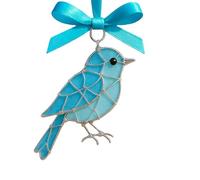 Oxtxuzdm Pendentif oiseau en verre de mer fait à la main en acrylique avec nœud papillon pour sapin de Noël, décoration à suspendre pour la maison ou la fenêtre